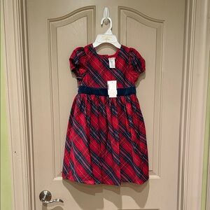 Elegant Red and Blue Plaid Kids Dress